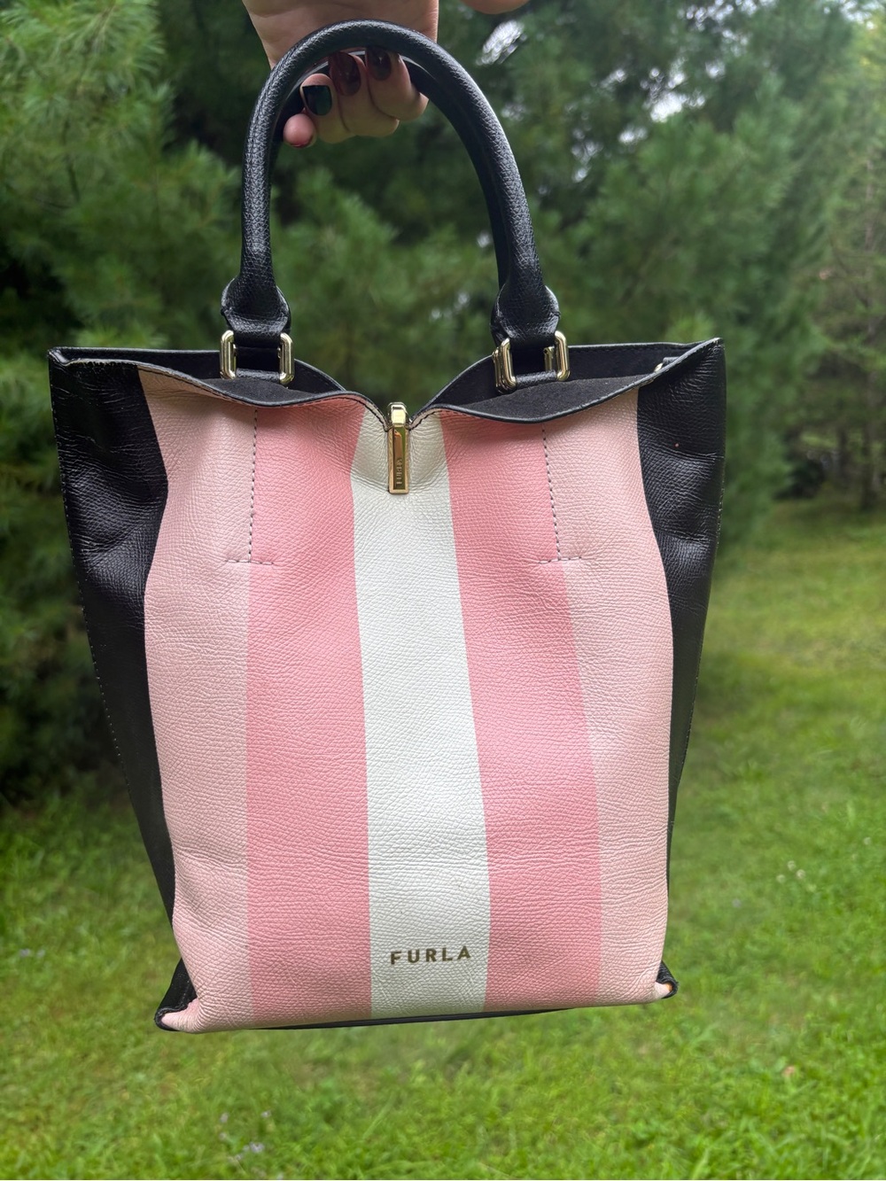 Furla Striped Leather Tote Bag